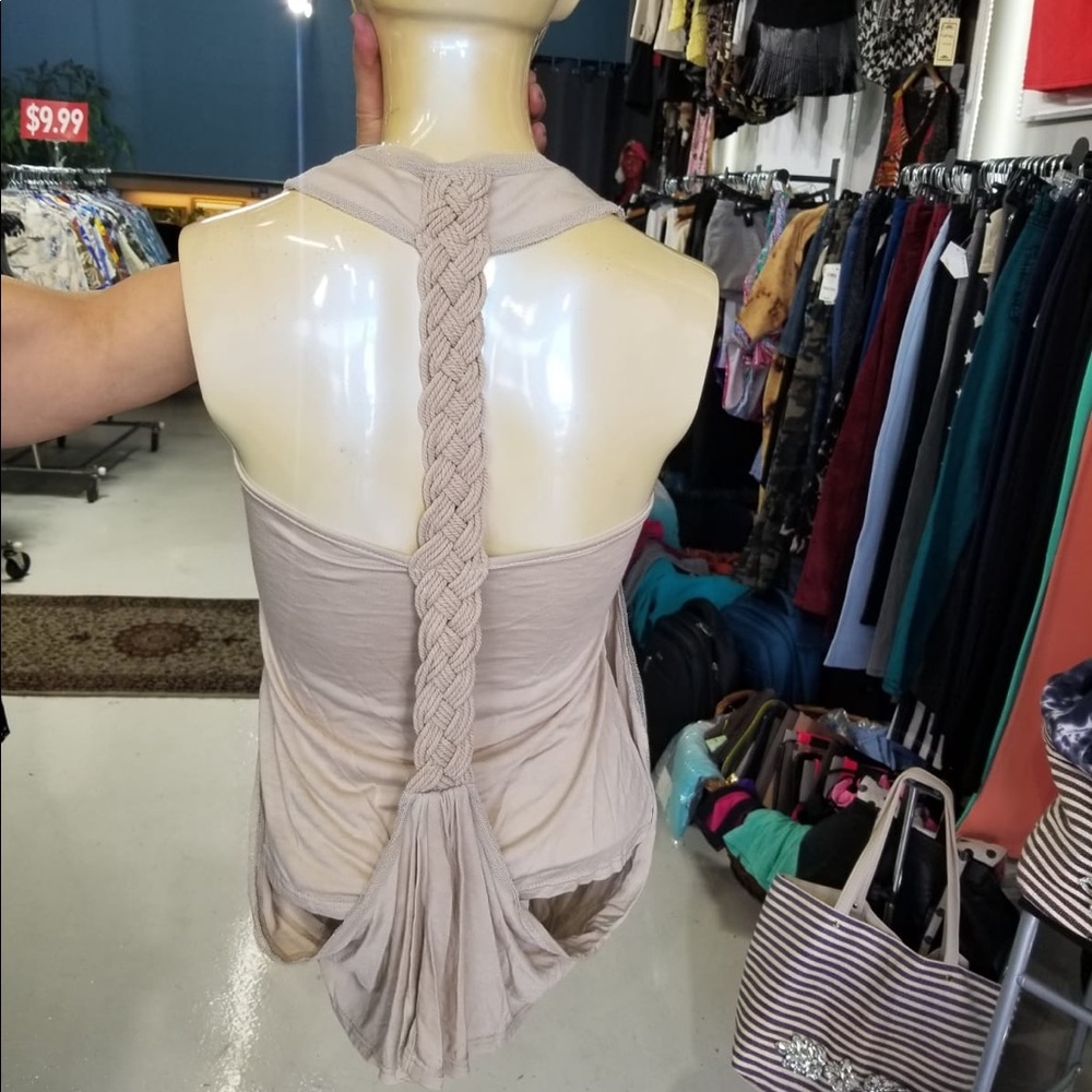 Beige Nude Taupe Tank Top Braided Strap Shirt